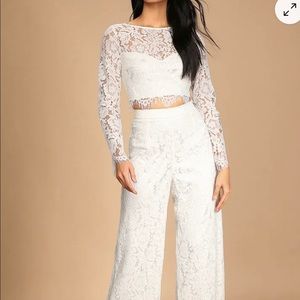 Ivory Lace Long Sleeve Two-Piece Jumpsuit